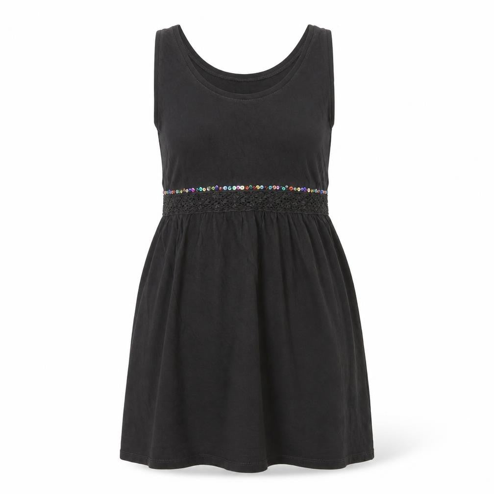 Front view of H&M Women's Black Cotton Sequin Camisole Tank Top, size 12