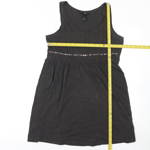 H&M Women's Black Cotton Sequin Camisole Tank Top Size 12