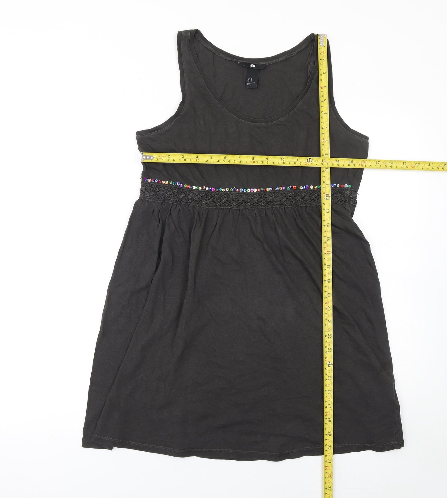 H&M Women's Black Cotton Sequin Camisole Tank Top Size 12