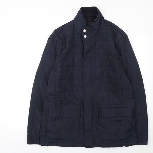 John Lewis Men's Blue Quilted Mid-Length Jacket Size L