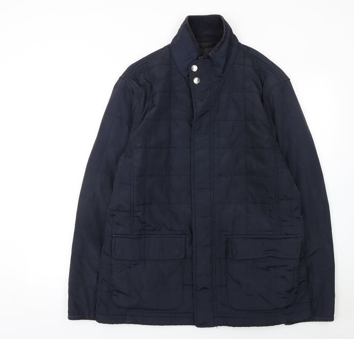 John Lewis Men's Blue Quilted Mid-Length Jacket Size L