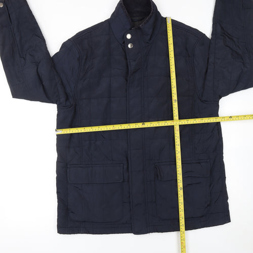 John Lewis Men's Blue Quilted Mid-Length Jacket Size L