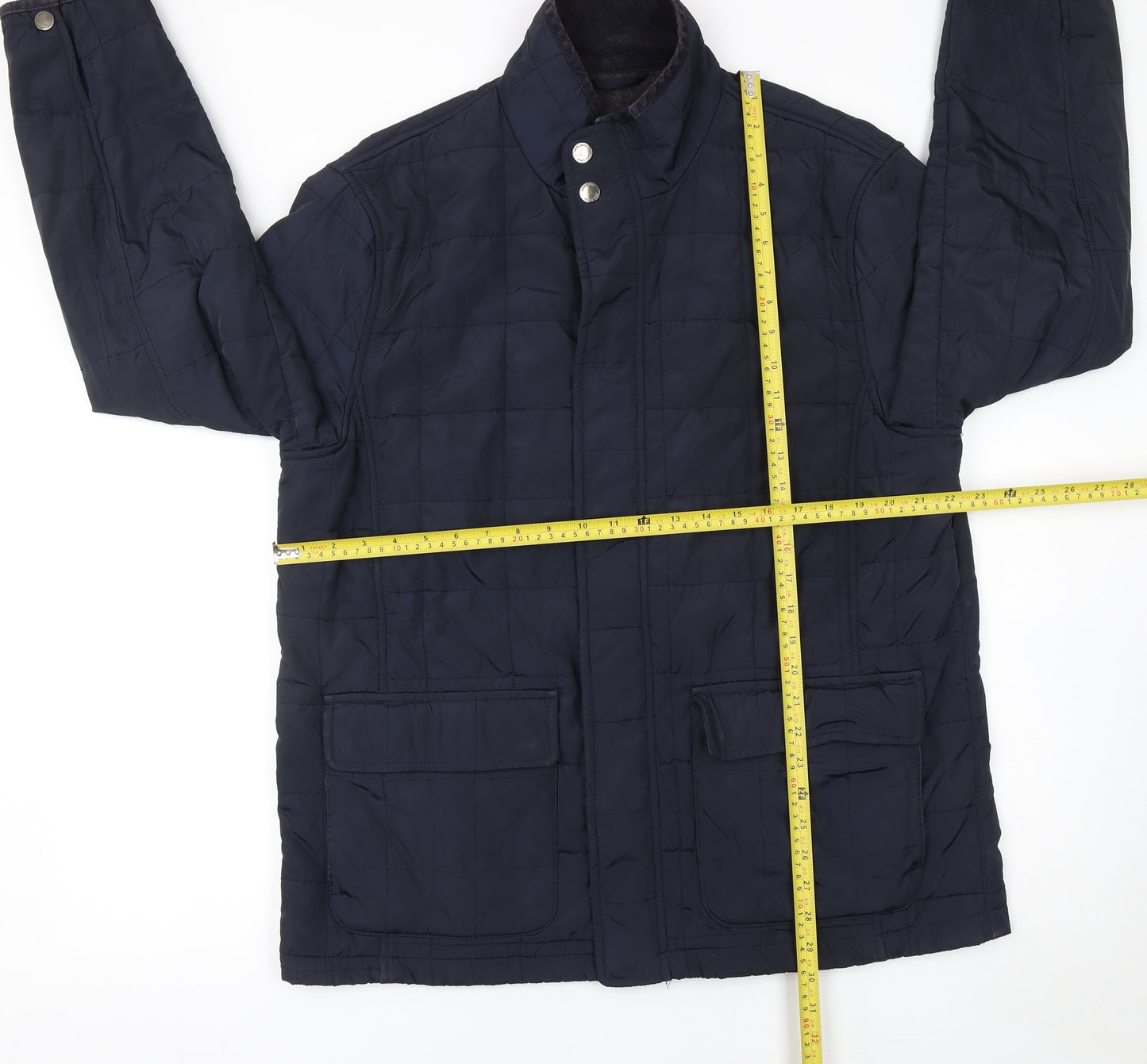 John Lewis Men's Blue Quilted Mid-Length Jacket Size L