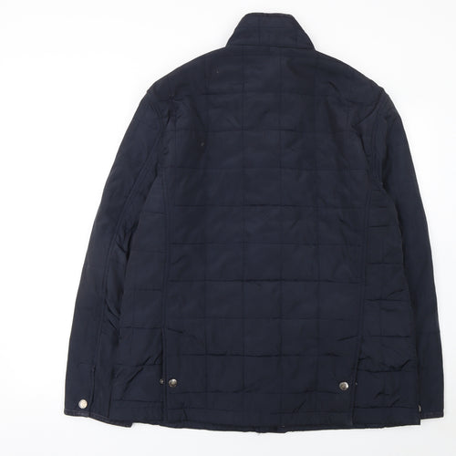 John Lewis Men's Blue Quilted Mid-Length Jacket Size L