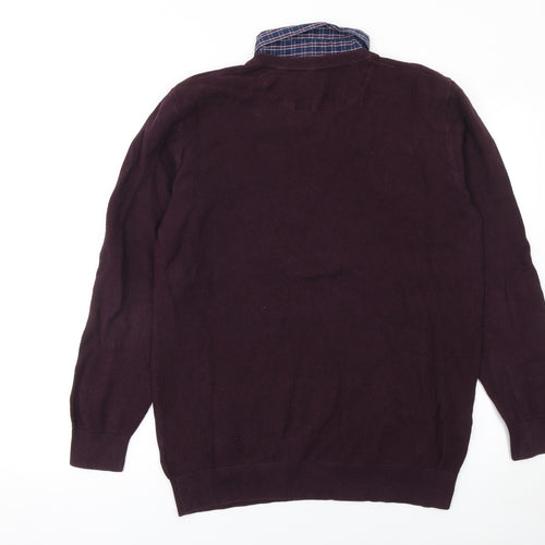 Next Men's Burgundy V-Neck Cotton Jumper L Classic Fit