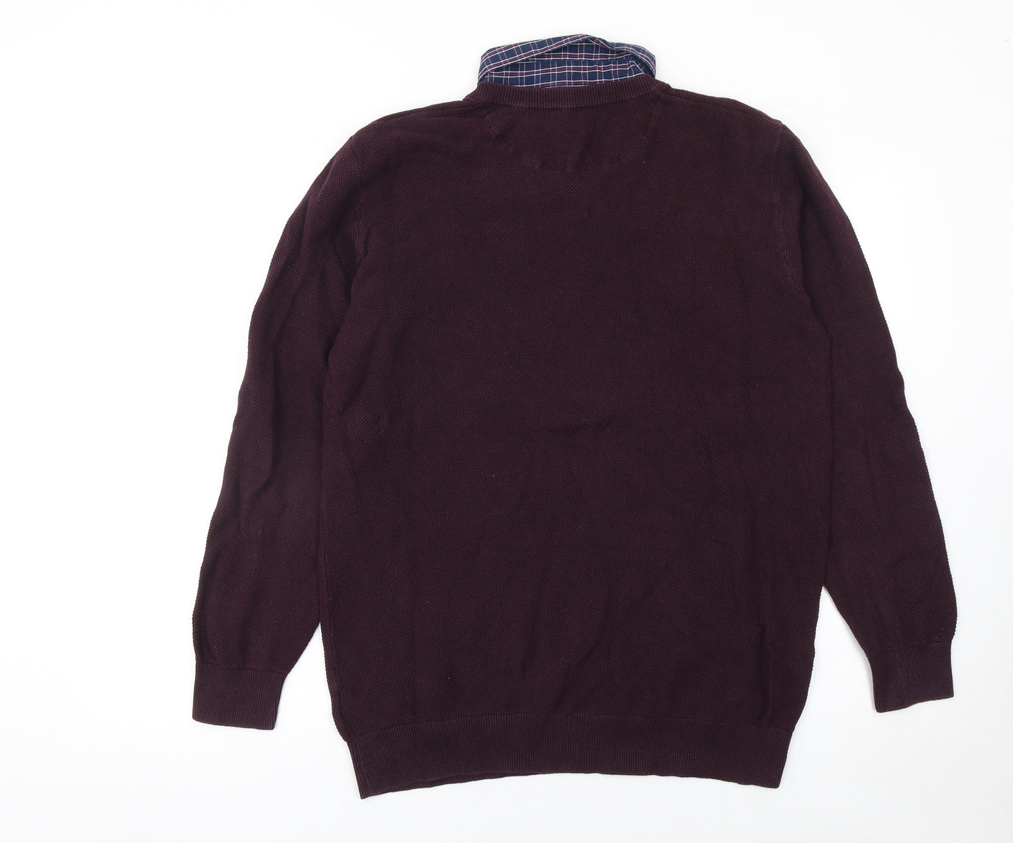 Next Men's Burgundy V-Neck Cotton Jumper L Classic Fit