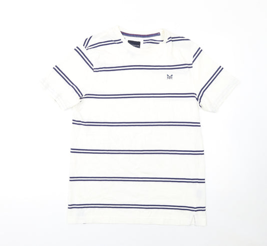 Crew Clothing Company Men's White Navy Stripe Cotton T-Shirt Size M