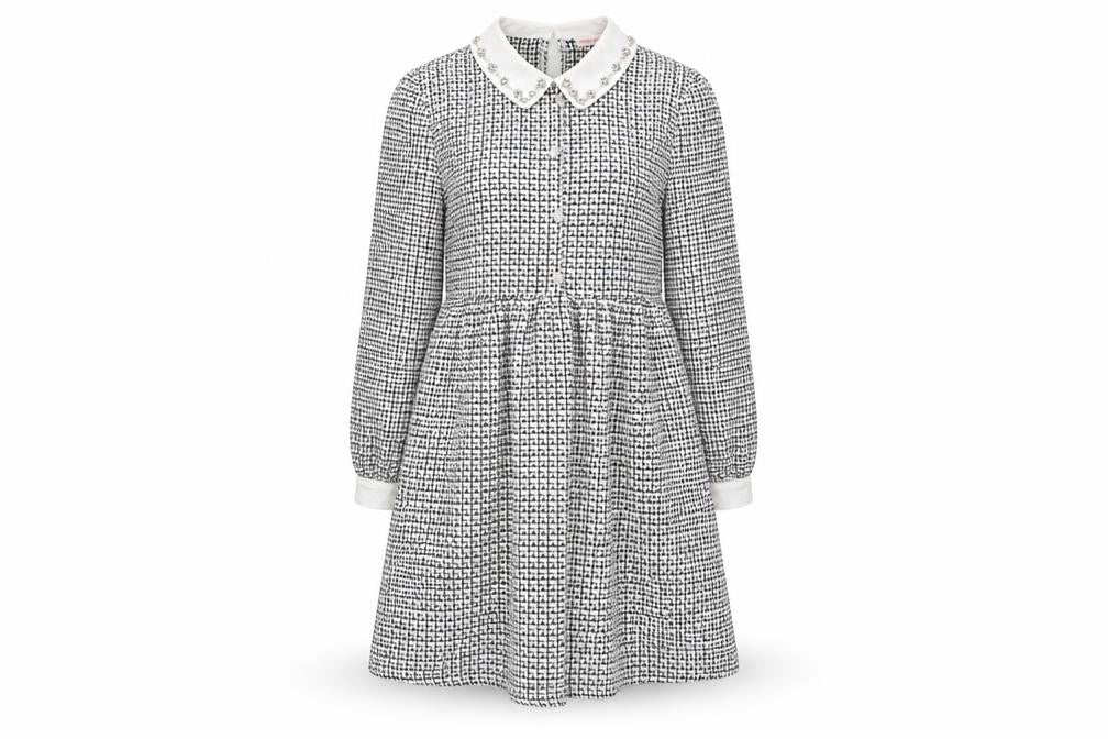 Front view of New Look Women’s Black Checked A-Line Collared Dress, size UK 12