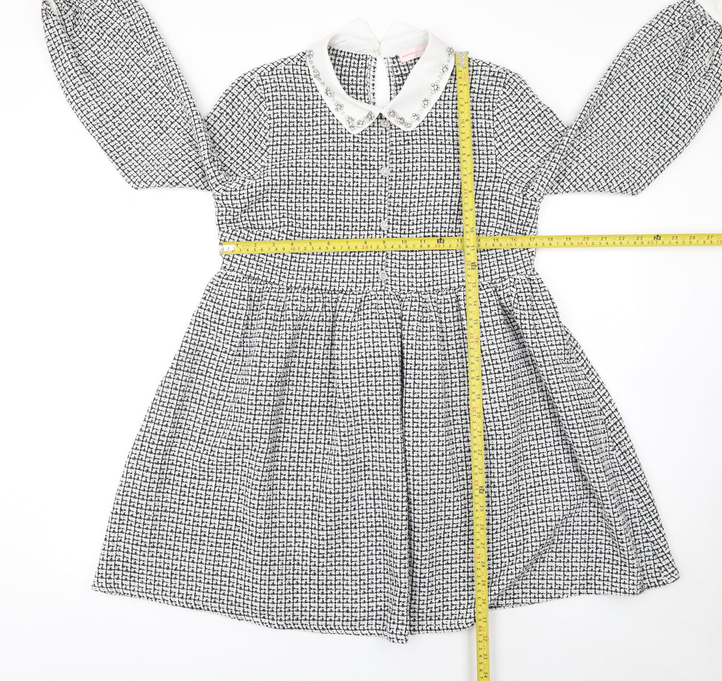 New Look Women’s Black Checked A-Line Collared Dress Size 12