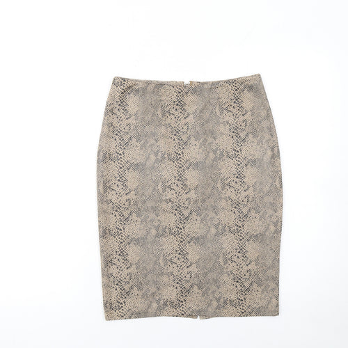 By Swan Women Beige Animal Print Pencil Skirt M Knee Length Stretch