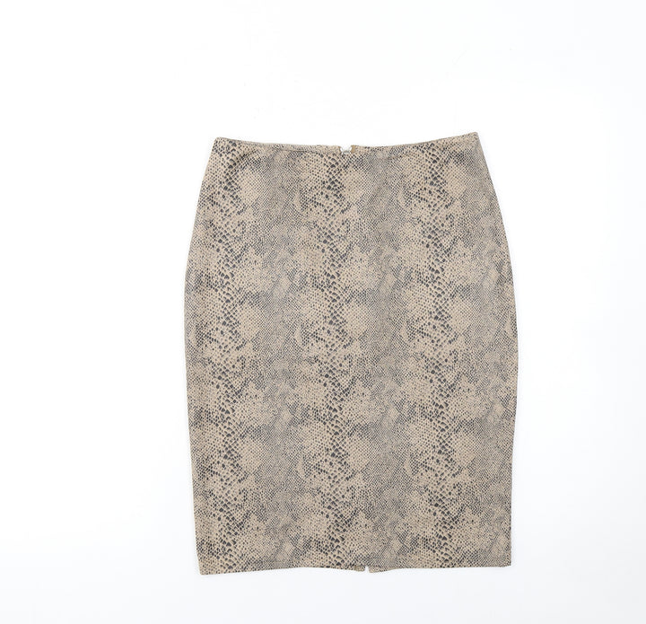By Swan Women Beige Animal Print Pencil Skirt M Knee Length Stretch