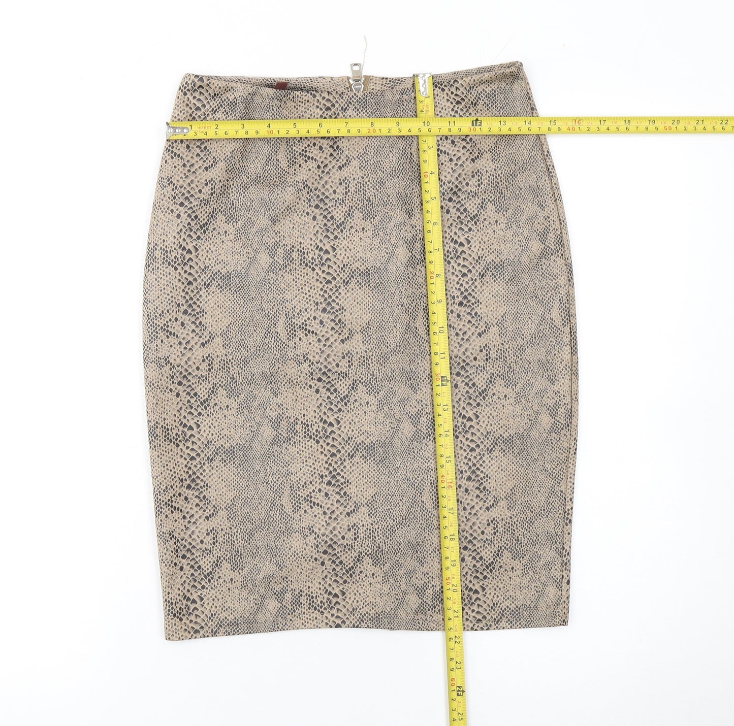 By Swan Women Beige Animal Print Pencil Skirt M Knee Length Stretch