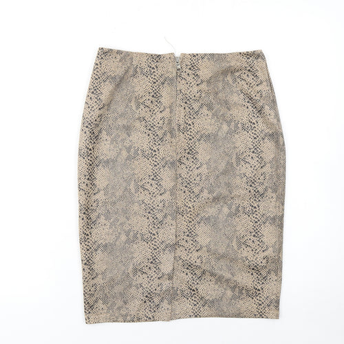 By Swan Women Beige Animal Print Pencil Skirt M Knee Length Stretch