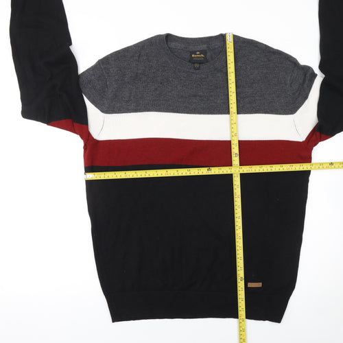 Bench Men's L Black Grey Red Striped Cotton Blend Crew Neck Jumper