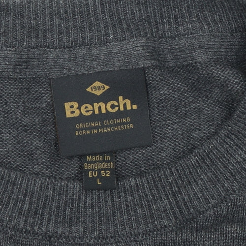 Bench Men's L Black Grey Red Striped Cotton Blend Crew Neck Jumper