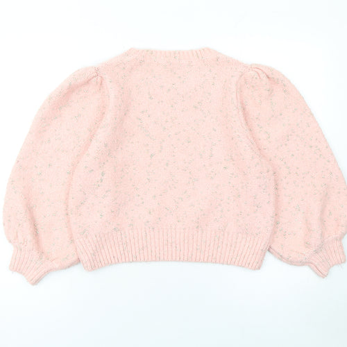 Zara Women Pink Puff Sleeve Metallic Knit Pullover Jumper Size M