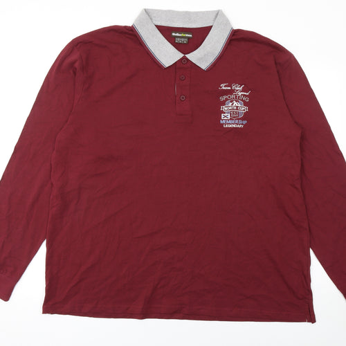 Atlas For Men Burgundy Red Long Sleeve Cotton Polo Shirt Size 3XL