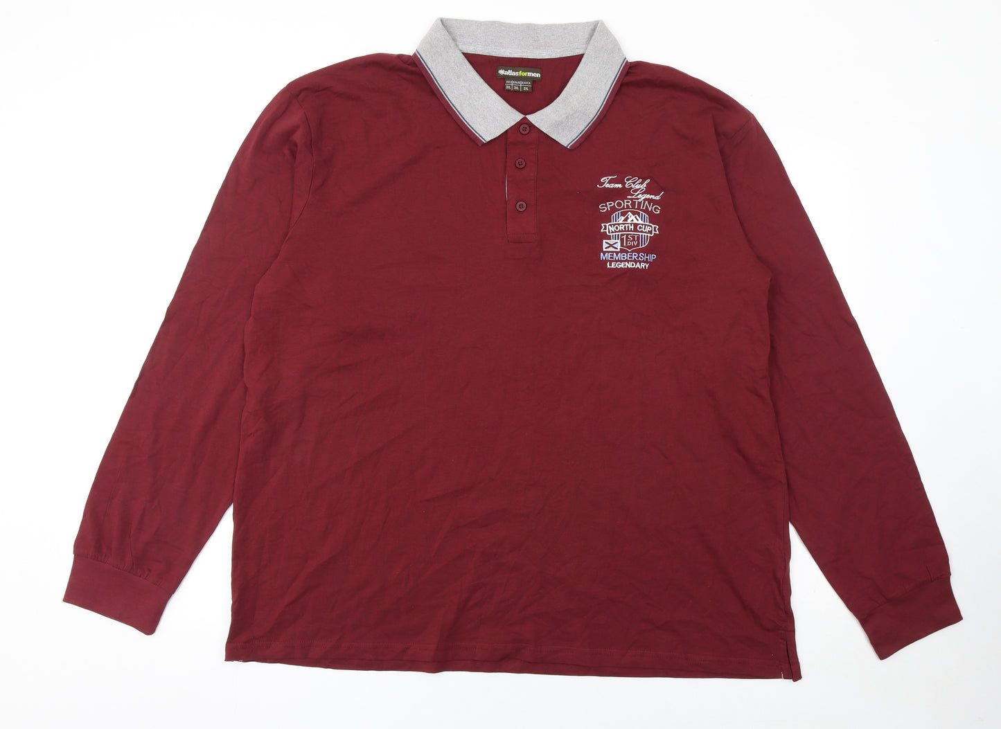Atlas For Men Burgundy Red Long Sleeve Cotton Polo Shirt Size 3XL