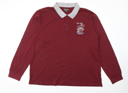 Atlas For Men Burgundy Red Long Sleeve Cotton Polo Shirt Size 3XL