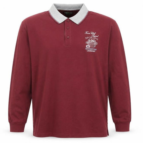 Atlas For Men Burgundy Red Long Sleeve Cotton Polo Shirt Size 3XL