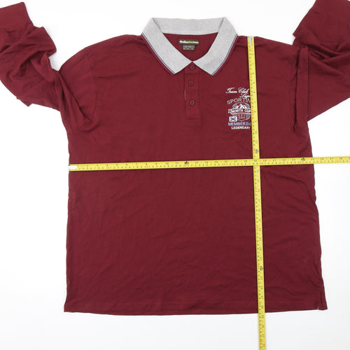 Atlas For Men Burgundy Red Long Sleeve Cotton Polo Shirt Size 3XL