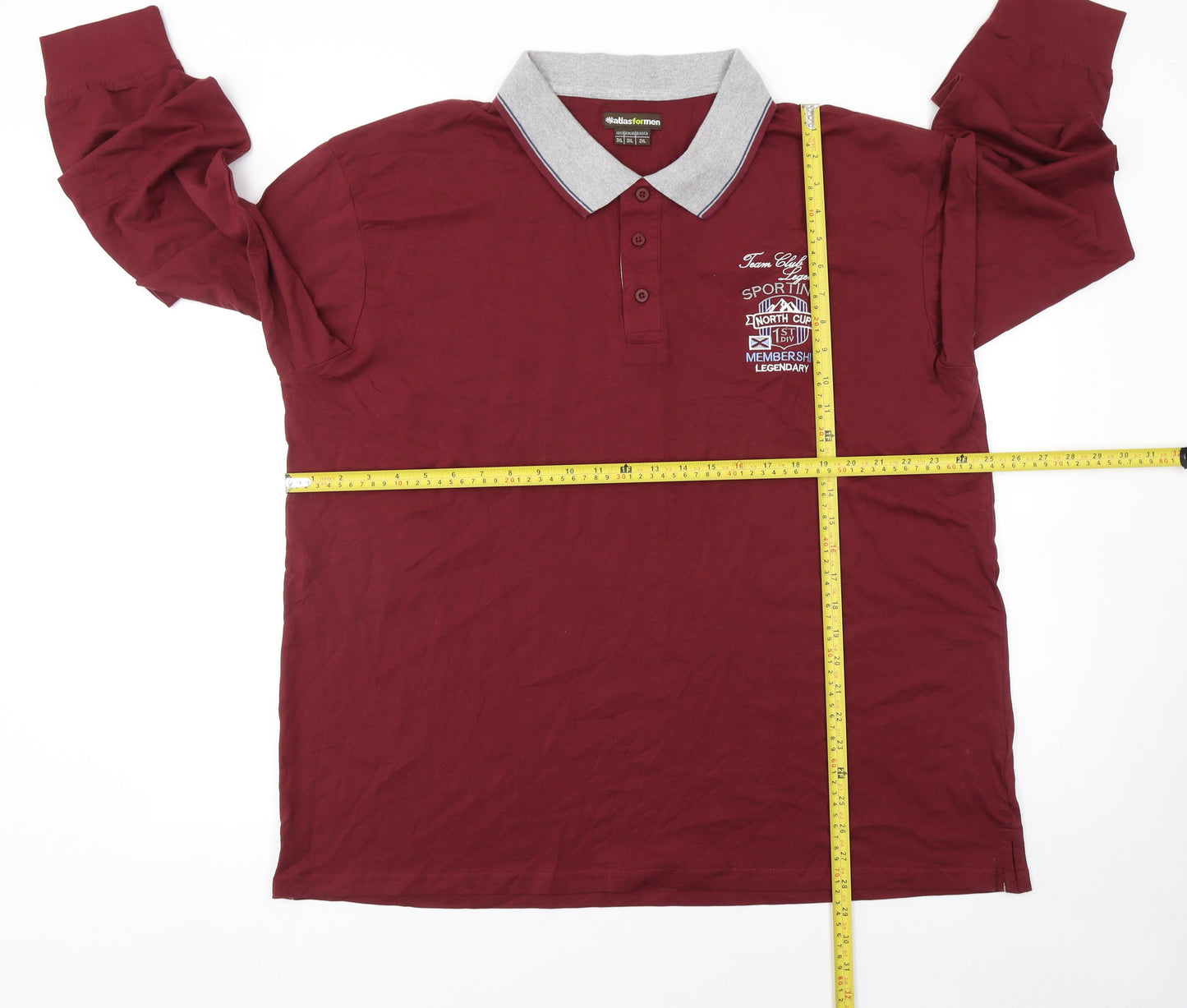 Atlas For Men Burgundy Red Long Sleeve Cotton Polo Shirt Size 3XL