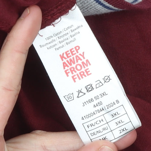 Atlas For Men Burgundy Red Long Sleeve Cotton Polo Shirt Size 3XL