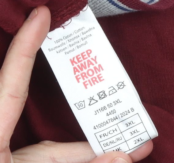 Atlas For Men Burgundy Red Long Sleeve Cotton Polo Shirt Size 3XL