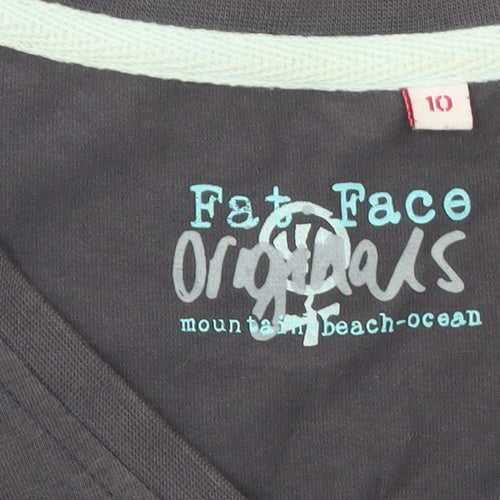 Fat Face Womens Grey V-Neck Short Sleeve Cotton T-Shirt Size 10