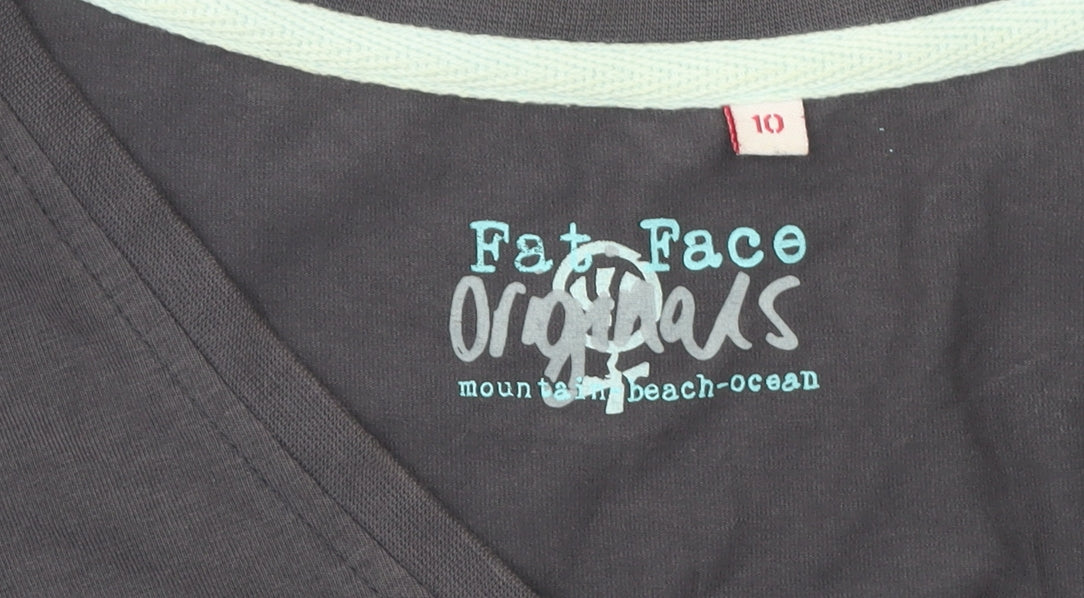 Fat Face Womens Grey V-Neck Short Sleeve Cotton T-Shirt Size 10