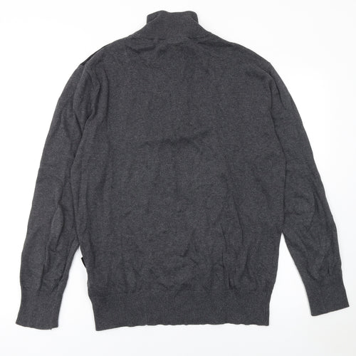 Bench Mens Grey 1/2 Zip Cotton Jumper Size L Striped Knit Classic