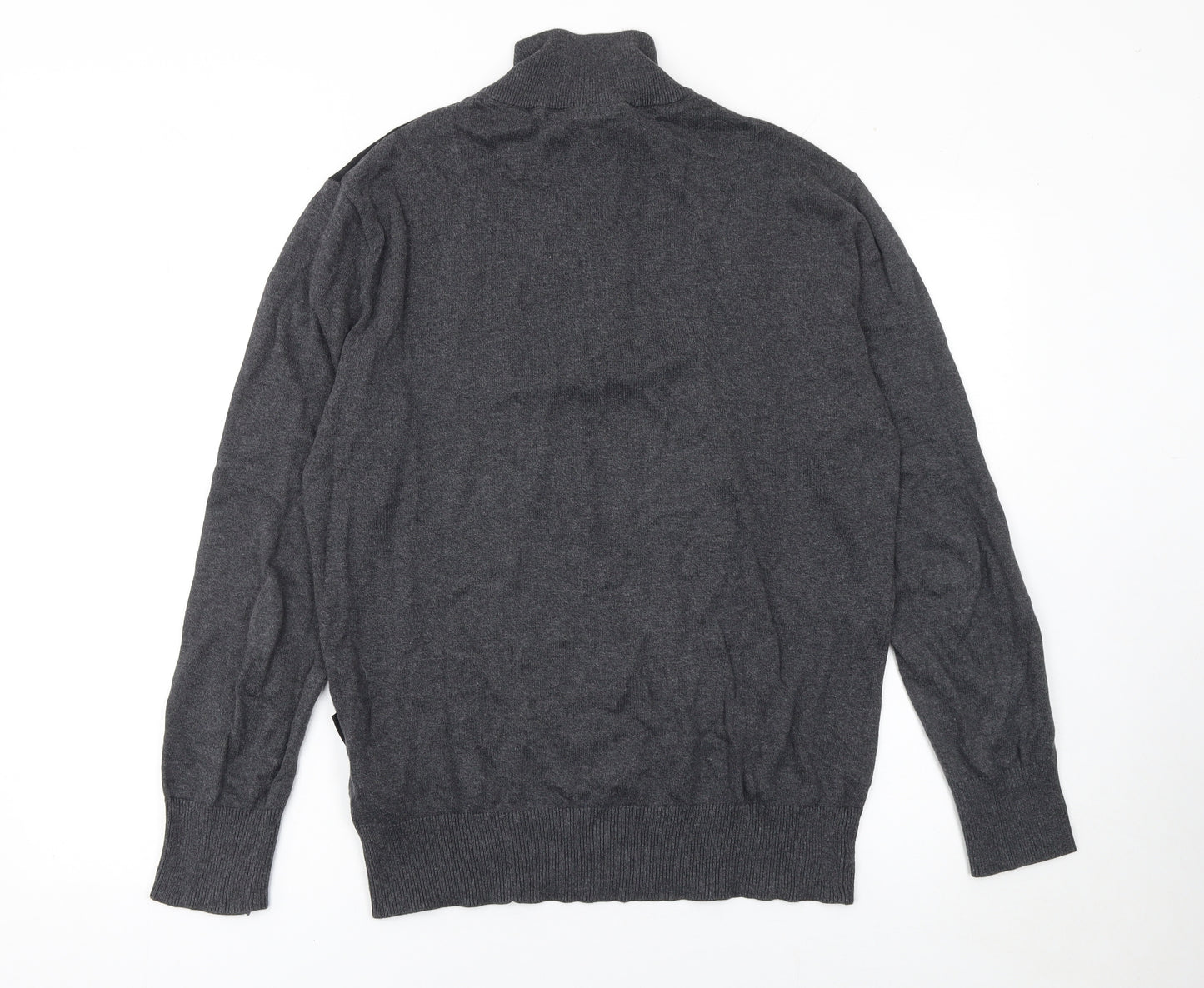 Bench Mens Grey 1/2 Zip Cotton Jumper Size L Striped Knit Classic