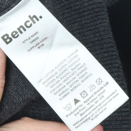 Bench Mens Grey 1/2 Zip Cotton Jumper Size L Striped Knit Classic