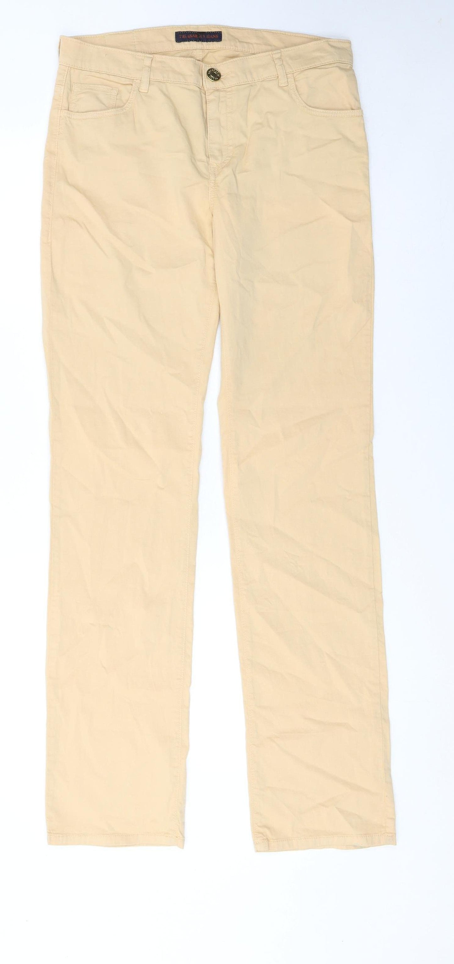 Trussardi Jeans Women's Beige Chino Trousers Size 12 Straight Leg