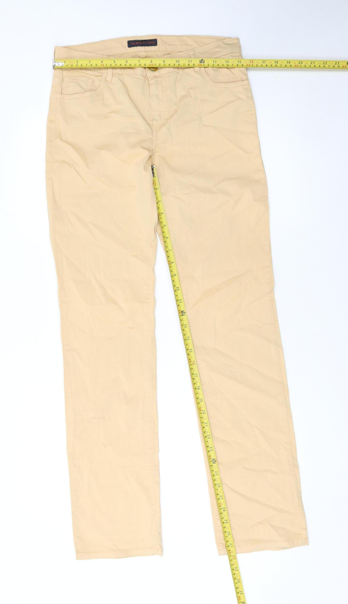 Trussardi Jeans Women's Beige Chino Trousers Size 12 Straight Leg