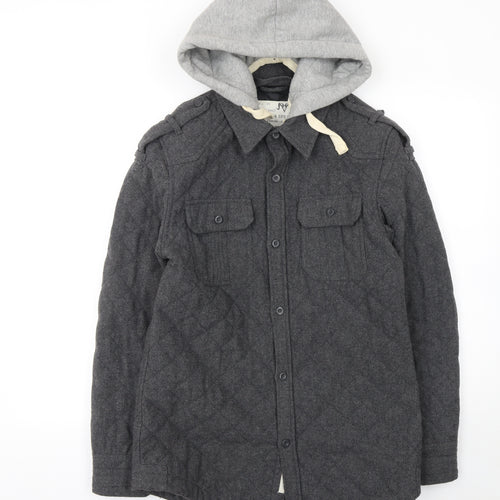 Denim 73 Men's Grey Quilted Hooded Wool Blend Jacket Size S