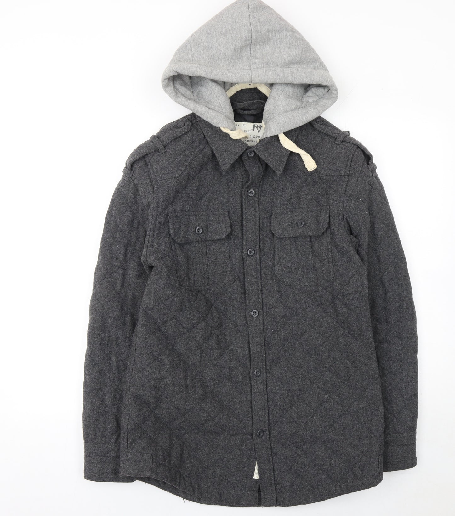 Denim 73 Men's Grey Quilted Hooded Wool Blend Jacket Size S