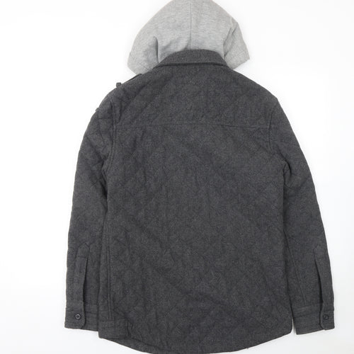 Denim 73 Men's Grey Quilted Hooded Wool Blend Jacket Size S