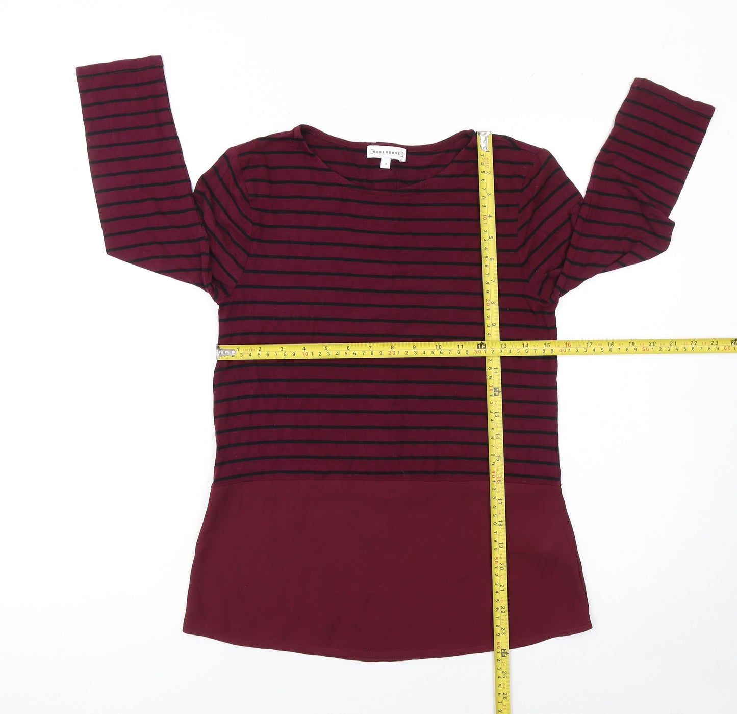 Warehouse Women’s Red Striped Tunic Blouse Size 6 3/4 Sleeve