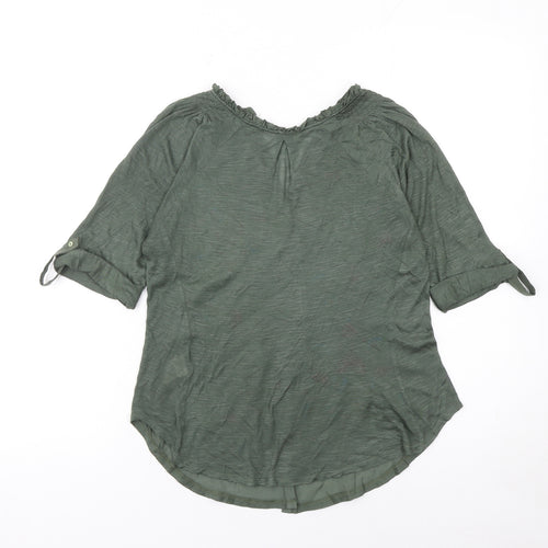 Tiny Women's Green Embroidered Bohemian Button 3/4 Sleeve Blouse XS