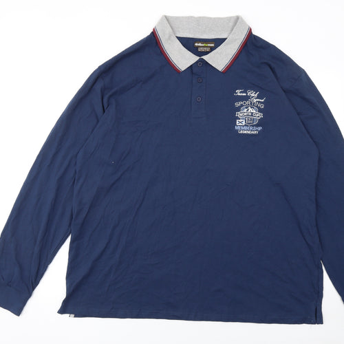 Atlas for Men Blue Long Sleeve Cotton Polo Shirt Men 2XL Regular Fit