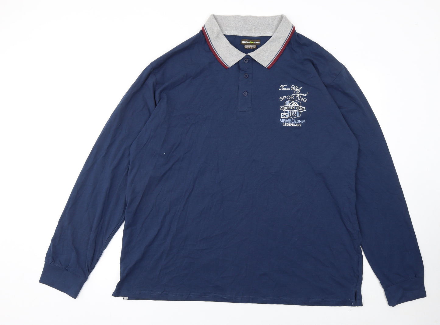 Atlas for Men Blue Long Sleeve Cotton Polo Shirt Men 2XL Regular Fit