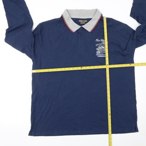 Atlas for Men Blue Long Sleeve Cotton Polo Shirt Men 2XL Regular Fit