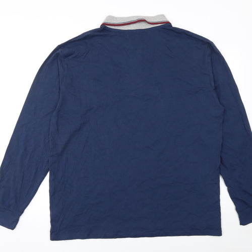 Atlas for Men Blue Long Sleeve Cotton Polo Shirt Men 2XL Regular Fit