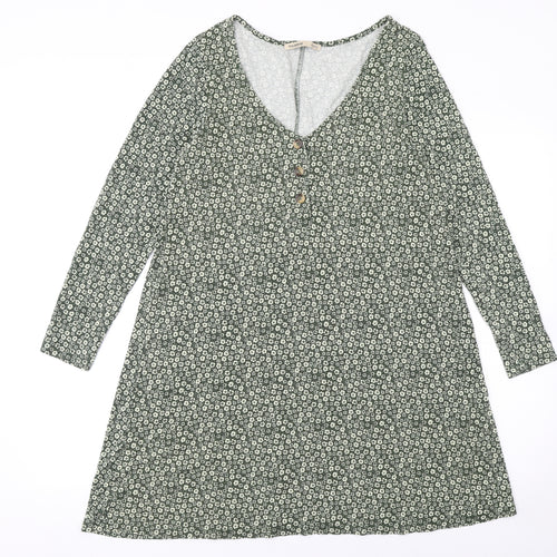 Pull&Bear Women's Green Floral A-Line Viscose Dress Size 12