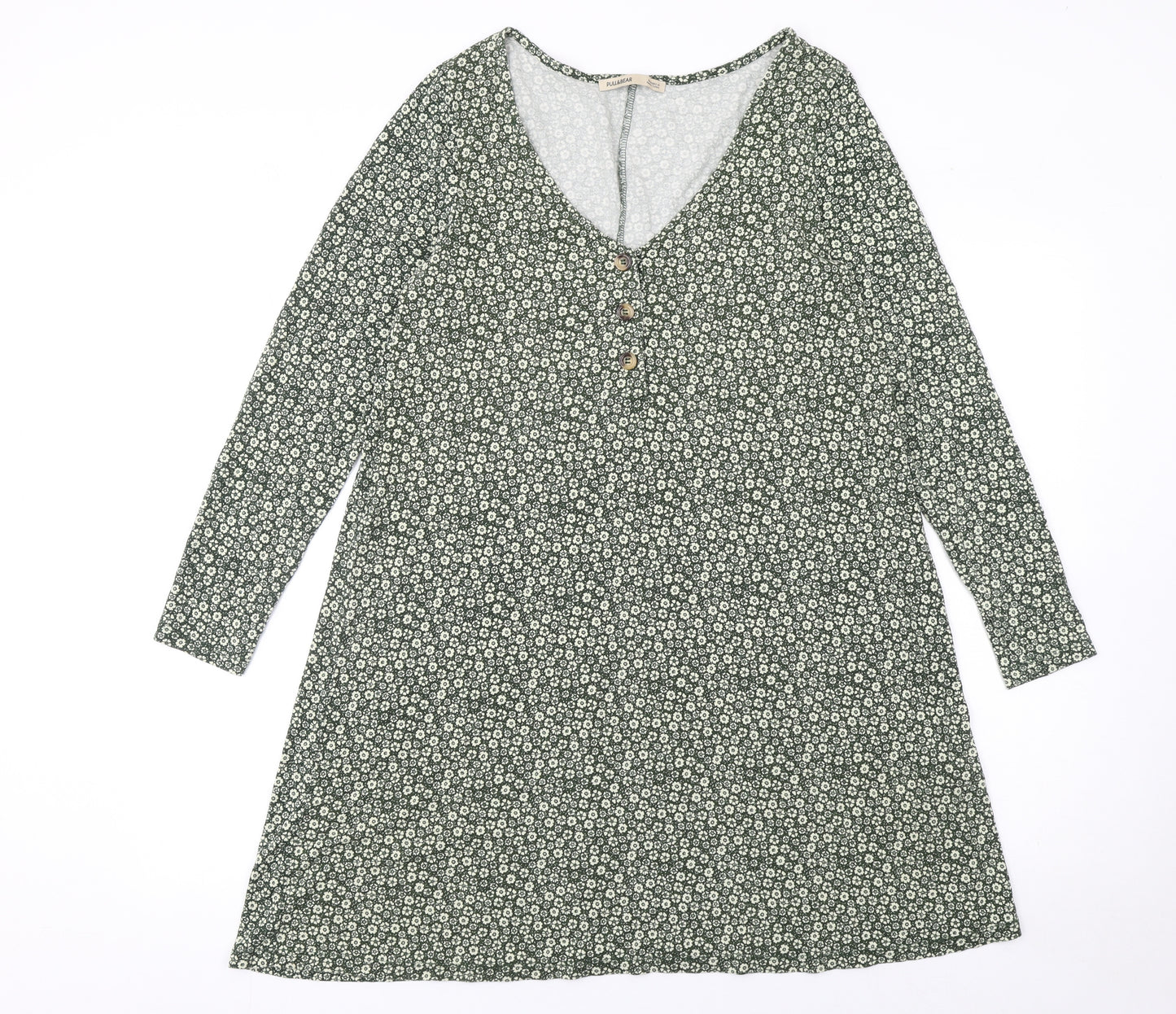 Pull&Bear Women's Green Floral A-Line Viscose Dress Size 12