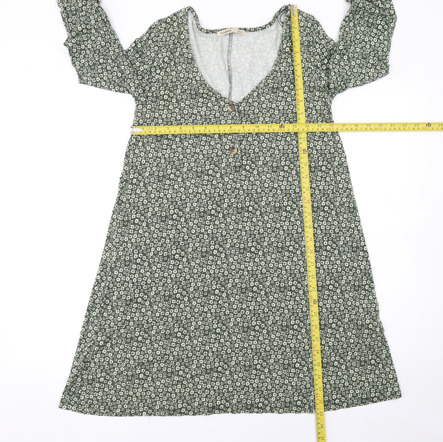 Pull&Bear Women's Green Floral A-Line Viscose Dress Size 12