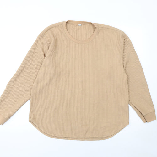 UNIQLO Men's Beige Waffle-Knit Crew Neck Long Sleeve Pullover Jumper M