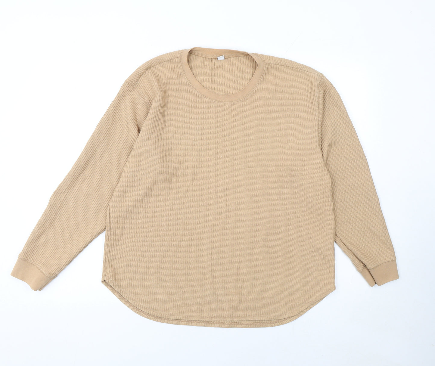 UNIQLO Men's Beige Waffle-Knit Crew Neck Long Sleeve Pullover Jumper M