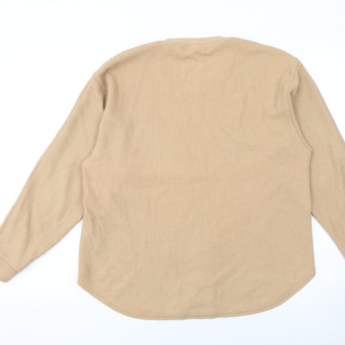 UNIQLO Men's Beige Waffle-Knit Crew Neck Long Sleeve Pullover Jumper M